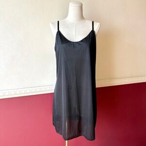 Vintage 80s Sears Black Full Slip Dress Antron III Nylon Tricot USA Made Size 36